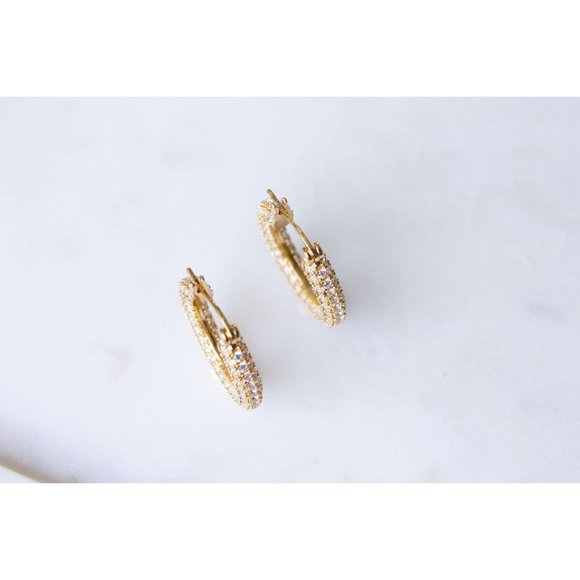 25mm Small Hoop Earrings, Diamond Huggie Earrings, Small Gold Hoop Earrings, - Picture 3 of 5